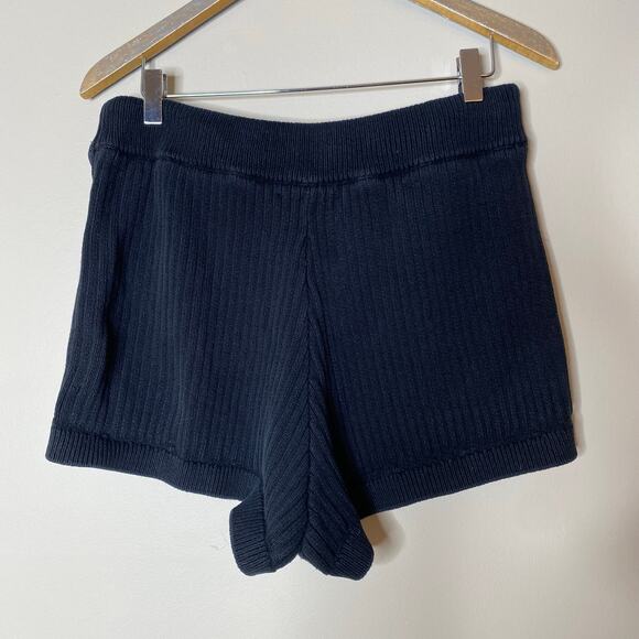 REFORMATION Black Sanzo Organic Cotton Ribbed Knit Drawstring Shorts Size Medium - Picture 5 of 7